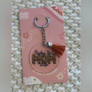 Leopard Print 'Rockin’ that Mom Life' Keychain with Tassel - Homemade